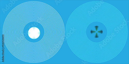 A visually striking dual-circle pattern featuring vibrant contrasting gradients, creating a dynamic and symmetrical abstract composition