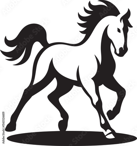 Running horse silhouette black vector style, Galloping stallion in elegant motion