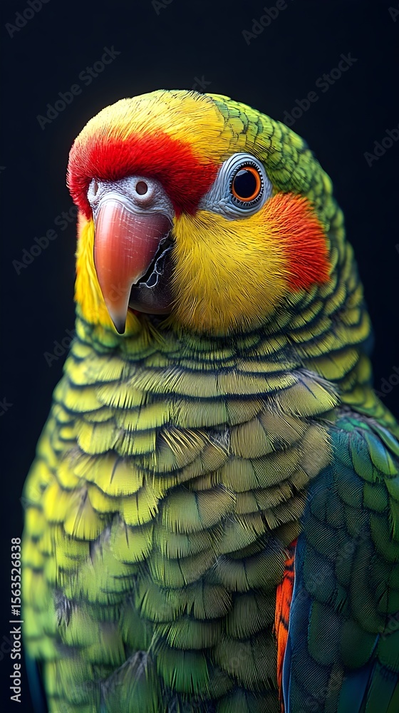 Fototapeta premium Vibrant Sennett's Parrot Close up Detailed Portrait of Exotic Bird's Plumage