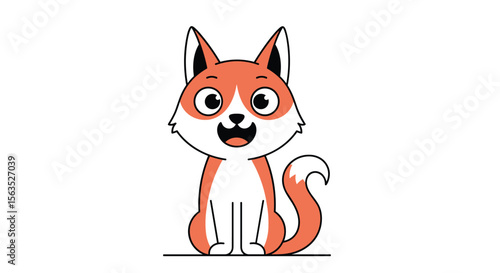 Adorably cute cartoon fox character with big eyes and bushy tail sitting proudly on a white background