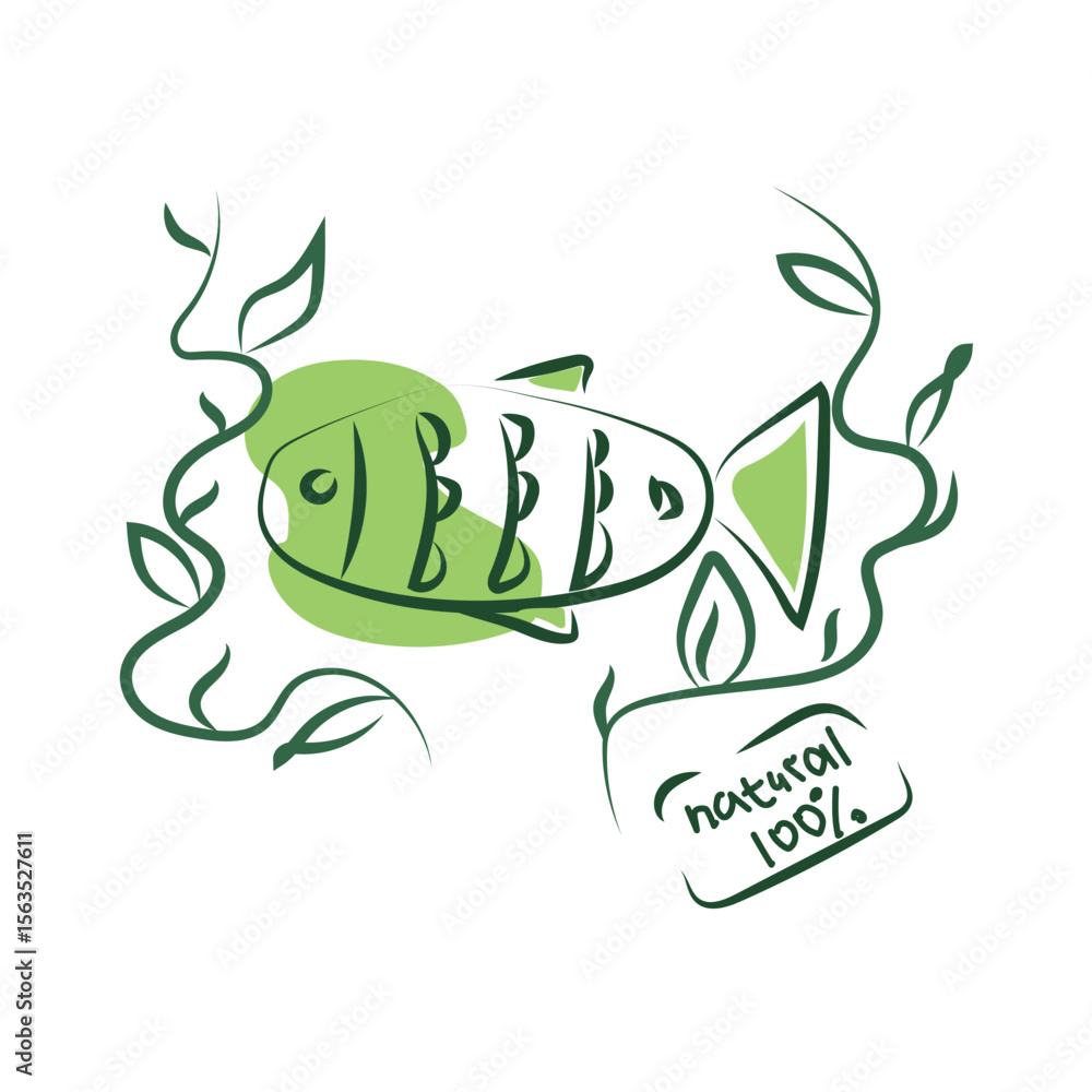 Fototapeta premium Vector icon of healthy food, fish. Vector logo of fish and plants, symbolizing only ecological products. Also this vector illustration can be used as a sticker. Only healthy food!