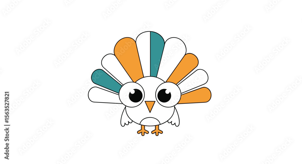 Fototapeta premium Adorably stylized fowl character with fan shaped feathers and big expressive eyes enjoying a festive season