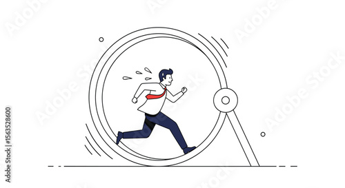 Man running in a hamster wheel representing the cycle of exhausting work and daily grind