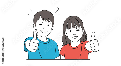Joyful children giving thumbs up in approval and positive reinforcement for excellent results