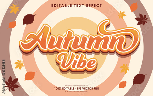 Editable Autumn vibe 3D text effect with illustration of dry leaves