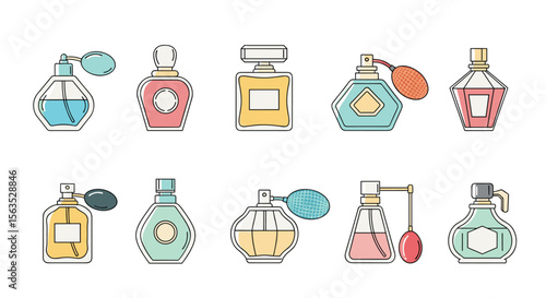 Elegant collection of vintage perfume bottles showcasing diverse fragrance packaging designs and styles