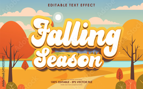 Editable Falling season Autumn 3D text effect with illustration of dry leaves