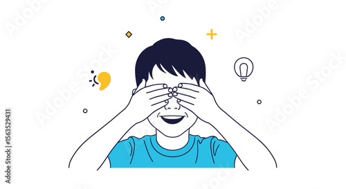 Curious child covers eyes enjoying fun imagination discovery learning creativity playful exploration new ideas bright future