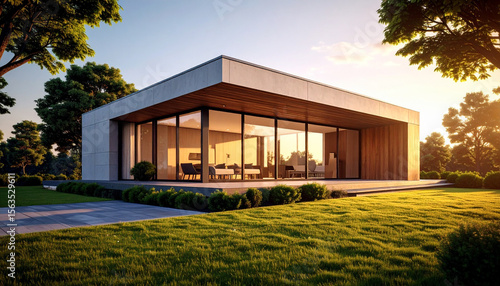 Wallpaper Mural Modern house exterior with flat roof and glass walls Torontodigital.ca