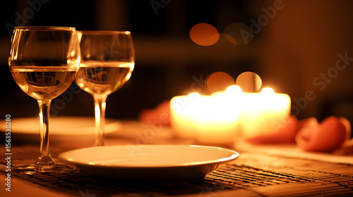 A romantic candlelit dinner with wine and fine dining, evoking love and intimacy