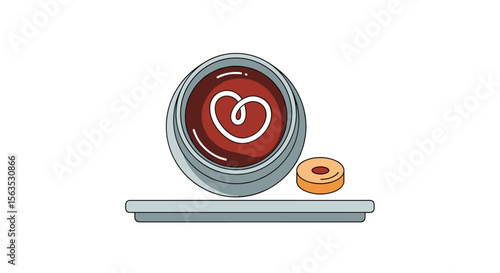 Whimsical chocolate fondue pot with a sweet heart design and a single cookie