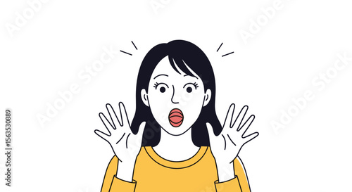 Astonished woman reacts with wide eyes and open mouth showing surprise and shock