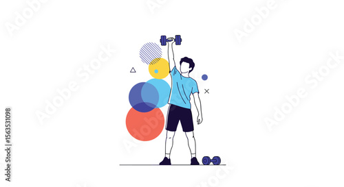 Man lifting weight demonstrating strength and athleticism in modern graphic style