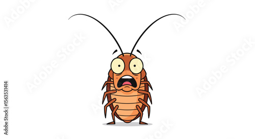 The terrified cockroach expressing extreme fear and panic in an animated style