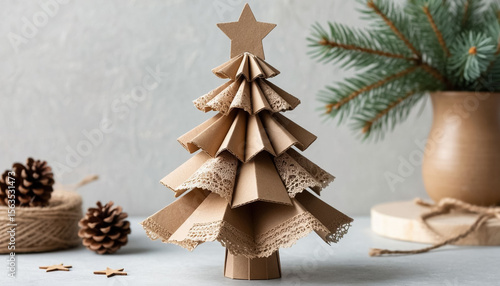 Christmas tree made of kraft cardboard eco-friendly decor