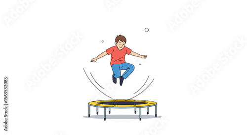 Young boy enjoys energetic bouncing fun on a backyard trampoline during a sunny afternoon activity