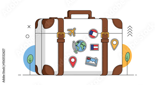 Vintage suitcase packed with travel destinations and global adventures awaiting exploration