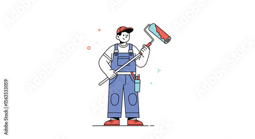 Skilled painter holding roller ready to transform your space with expert brushstrokes