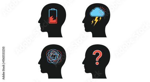 Understanding mental health states visualizing emotional well being and psychological challenges through brain icons