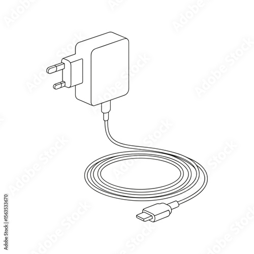 Vector art of a phone charger with a micro usb cable vector illustration