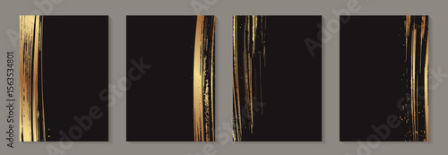 Golden paint strokes on a black background. Grunge luxury wedding invitation design or card templates for business or poster or greeting.