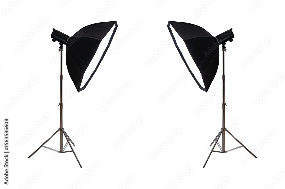 custom made wallpaper toronto digitalStudio flash with softbox on stainless steel tripod isolated.