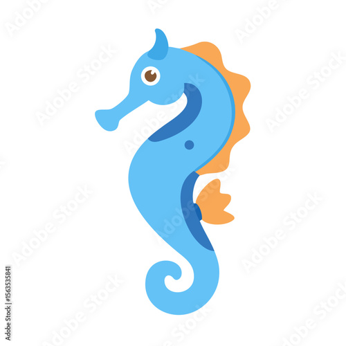 Vector icon of a blue seahorse, symbolizing marine life, sea creatures, and underwater world. Clean design on a transparent background
