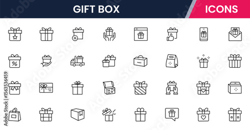 Gift box icons set. Surprising gift box symbol. Present a gift box tied with a sign. Christmas, birthday, Valentine, party, celebration, achievement, success vector illustration