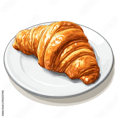 vector croissant on plate .Generative AI