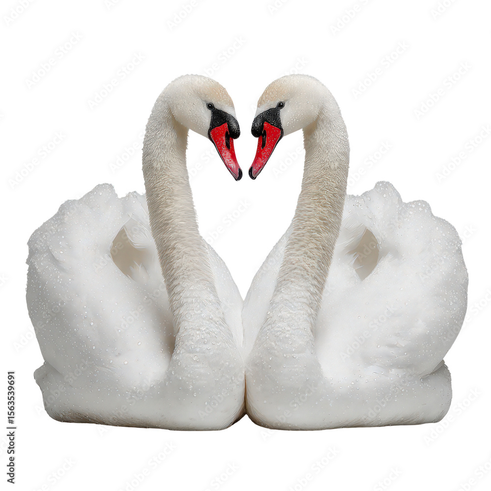 Obraz premium Two Elegant Swans in Perfect Harmony Against a Black Background