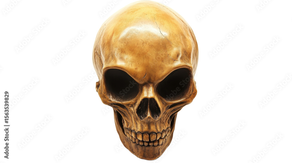 Fototapeta premium Golden skull, human skull, skeleton head, gold skull icon isolated on Transparent Background