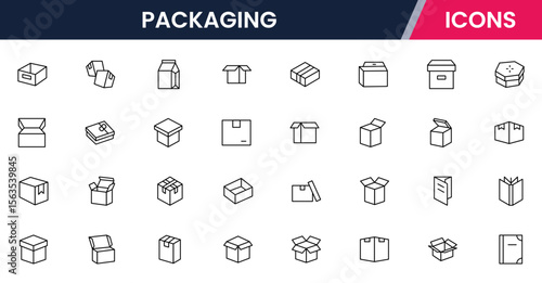 Package, box, cardboard, delivery, parcel, thin line icons. For website marketing design, logo, app, template, ui, etc. Vector illustration.