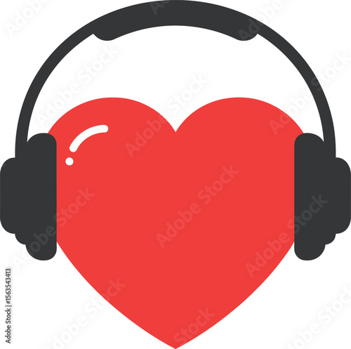 A red heart wearing black headphones, representing love and music enjoyment.