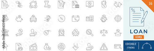 Loan icon collection set. Editable stroke.
