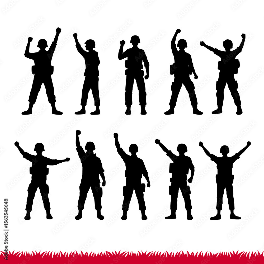 Fototapeta premium silhouette of soldiers celebrating independence