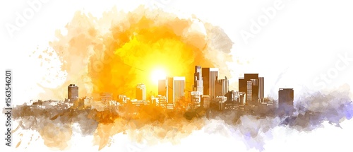 Cityscape sunrise watercolor