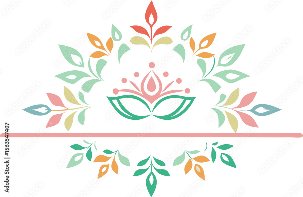 Fototapeta premium Minimal Bengali Alpona Border with Pastel Watercolor Floral Motifs