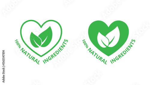 100% natural ingredients stamp, organic product icon, eco emblem, green label