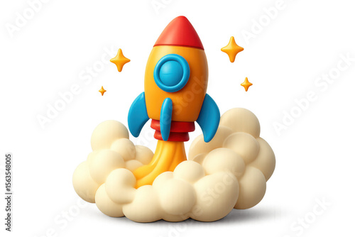 Rocket launch celebration illustration for space theme design in simple style