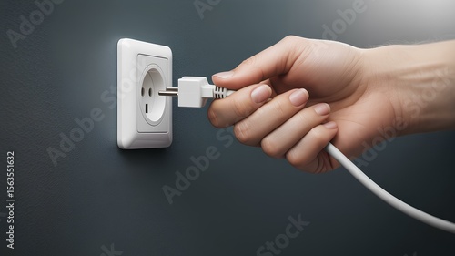 Time to unplug power connection lifestyle, hand disconnects electric plug from outlet