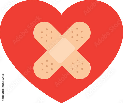 A red heart shape with two crossed bandages covering a wound.