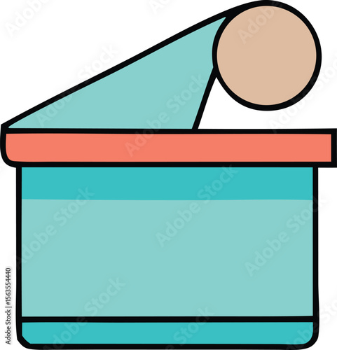 Stylized illustration of a movie clapperboard with a beige circle representing a camera lens and a coral stripe