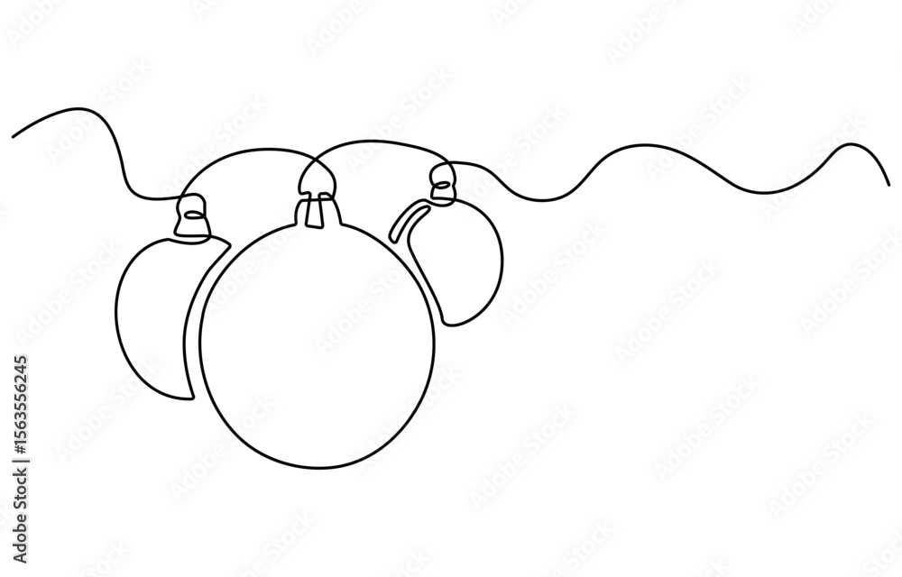 Fototapeta premium One continuous line drawing of Christmas greeting card. Festive candle with snowflake and christmas tree toy for winter xmas holiday concept in simple linear style. Doodle vector illustration