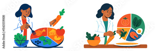 Nutritionist preparing healthy meals with colorful ingredients in a kitchen setting during the afternoon