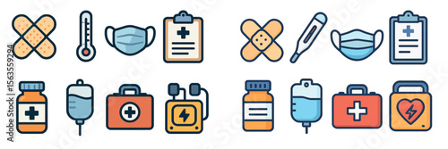 Medical symbols and icons representing healthcare concepts in a simple design layout