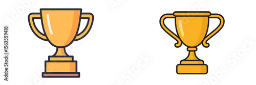 Collection of two golden trophies showcasing different design styles and details in a minimalistic style