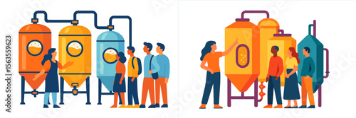 Brewing process demonstration at a craft brewery with visitors engaging in learning about fermentation methods