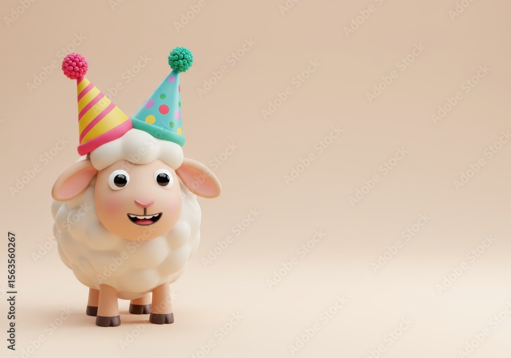 Fototapeta premium A cheerful sheep wearing party hats isolated on white background