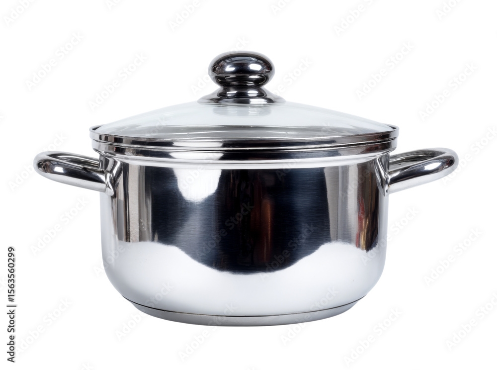 Stainless steel stock pot with glass lid kitchen cooking utensil, Isolated On Transparent Background, Png Cut Out Stainless steel stock pot with glass lid kitchen cooking utensil, Isolated On Transparent Background, Png Cut Out
