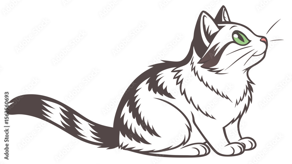 Obraz premium Cute Cat Sitting Isolated on White Background Vector Illustration